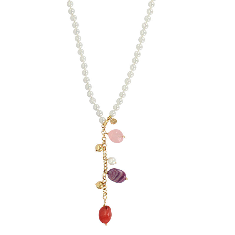 Collier Lasso Quartz Rose & Perles – Élégance Mystique